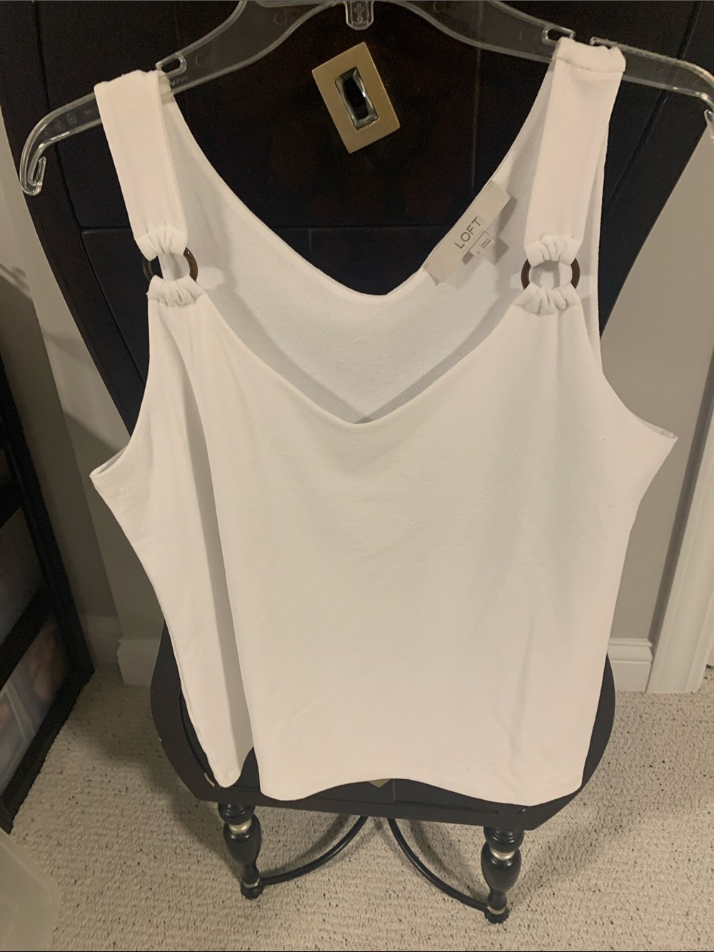 LOFT White Ring-Detail V-Neck Tank
